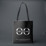Business Logo Company Promotional Black Tote Bag<br><div class="desc">A simple custom business template in a modern minimalist style that can easily be updated with your company logo and text. Designed with a horizontal logo banner image (2560 x 1440 px), you can customize by changing the text and image using the fields provided, or use the "message" button to...</div>