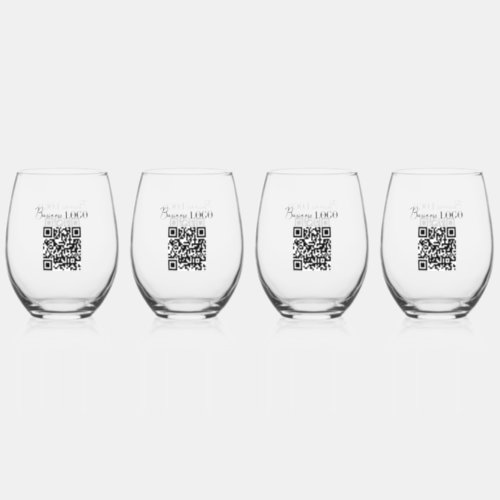 Business Logo Company Promotional QR Code Stemless Wine Glass