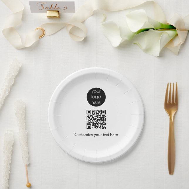 Business Logo Company Promotional QR Code Text Paper Plates (Wedding)