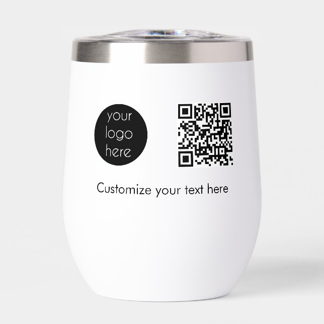 Business Logo Company Promotional QR Code Text Thermal Wine Tumbler (Front)