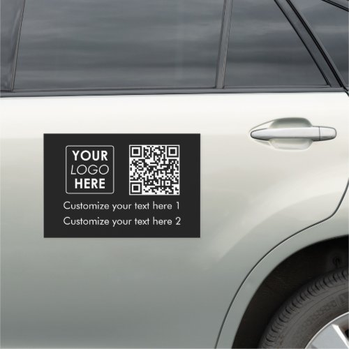 Business Logo Company Simple QR Code Text Black Car Magnet