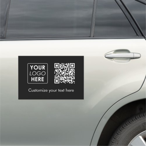 Business Logo Company Simple QR Code Text Black Car Magnet