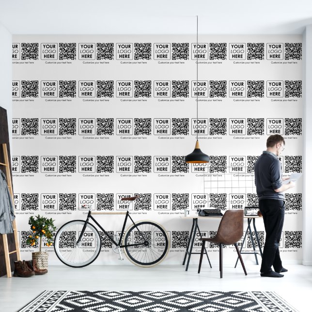 Business Logo Company Simple QR Code Text Office Wallpaper (Living Room)