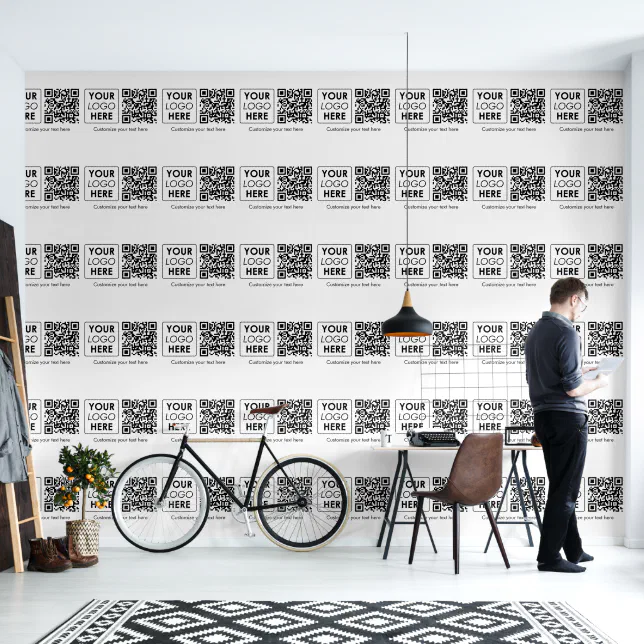 Business Logo Company Simple QR Code Text Office Wallpaper | Zazzle
