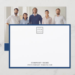 Business Logo Company Thank You Blue Border Photo Note Card