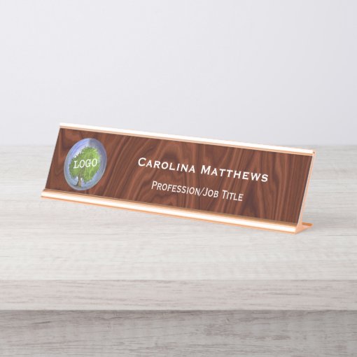 Business Logo Company Wood Changeable Desk Name Plate | Zazzle