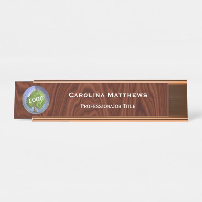Business Logo Company Wood Changeable Desk Name Plate (Front)