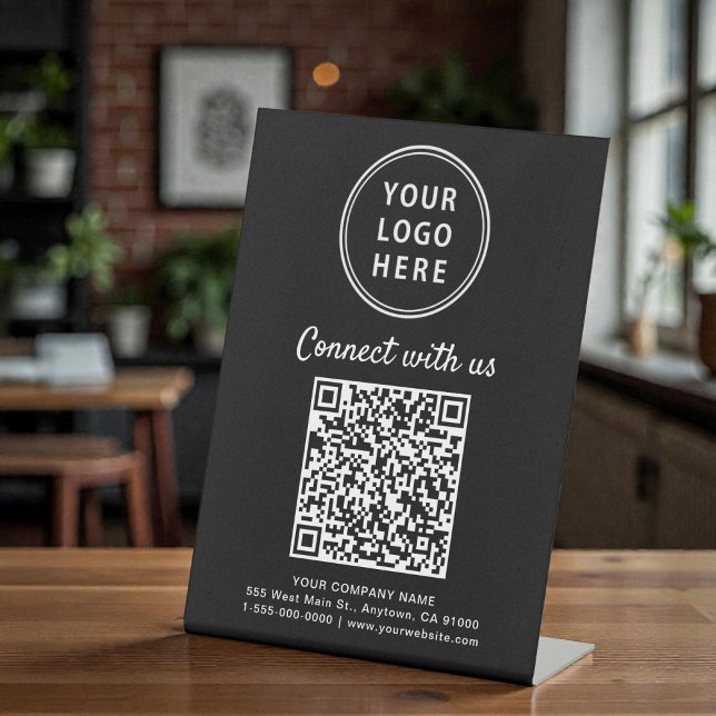 Business Logo Connect With Us Create Your QR Code Pedestal Sign (Business Logo Connect With Us Create Your QR Code Pedestal Sign)