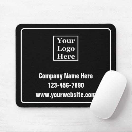 Business Logo Contact Info Black and White Mouse Pad