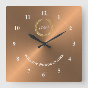 Business Logo Copper Square Wall Clock
