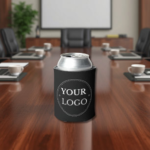 Business Logo Corporate Branded Black Can Cooler