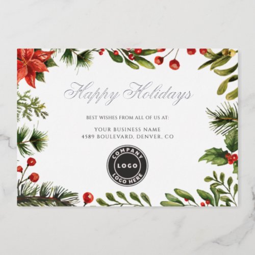 Business Logo Corporate Christmas Silver Foil Holiday Card