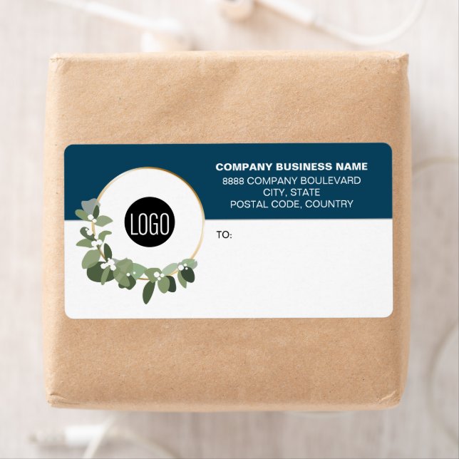 Business Logo Corporate Modern holiday wreath Blue Label (Insitu)