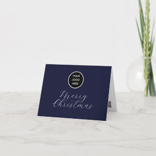 Business Logo Corporate Modern Navy Christmas Thank You Card