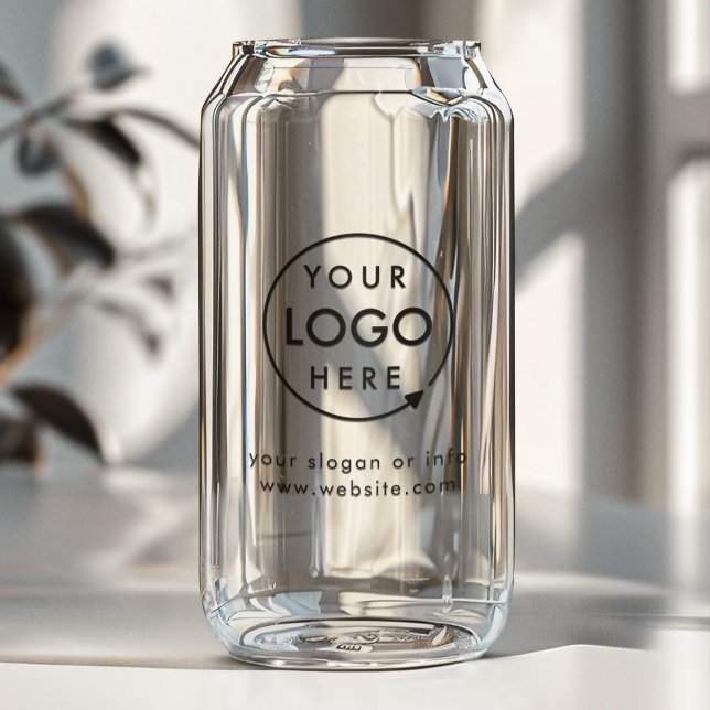 Business Logo Corporate Promotional Modern Minimal Can Glass (Minimal company branded drinkware for small business events, corporate launch parties & giveaways.)