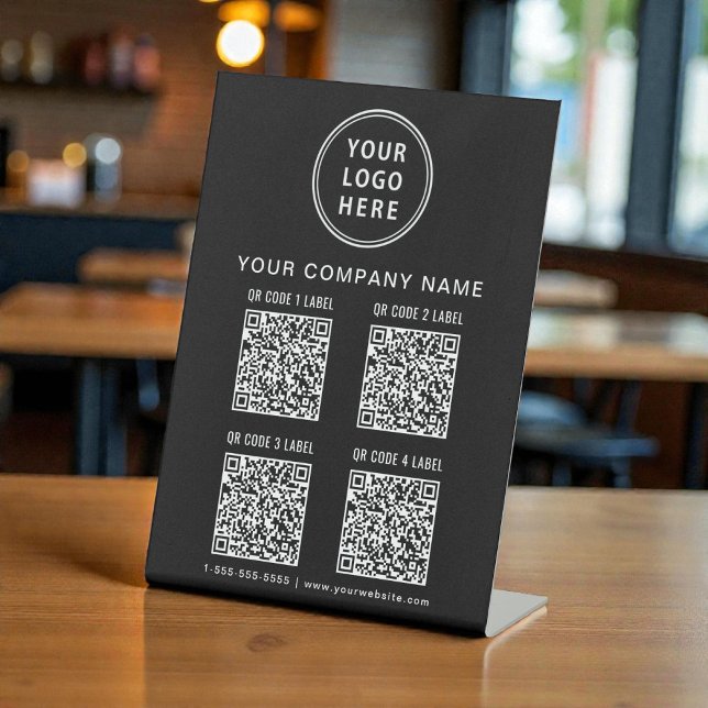 Business Logo Create Your 4 QR Codes Black Pedestal Sign (Business Logo Create Your 4 QR Codes Black Pedestal Sign)