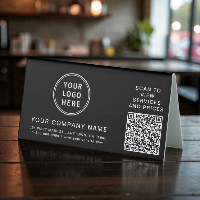 Business Logo Create Your QR Code Black Horizontal Table Tent (Business Logo Create Your QR Code Black Horizontal Table Tent)