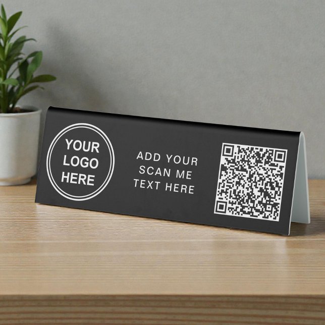 Business Logo Create Your QR Code Black Horizontal Table Tent (Business Logo Create Your QR Code Black Horizontal Table Tent)