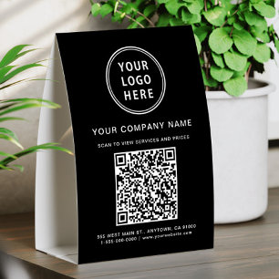 Business Logo Create Your QR Code Black Paper Table Tent