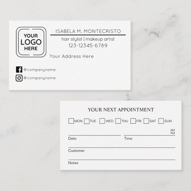 Business Logo Custom Appointment Reminder Card (Front/Back)