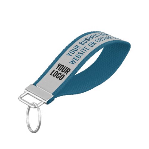 Business Logo Custom Branded Printed Blue Grey Wrist Keychain