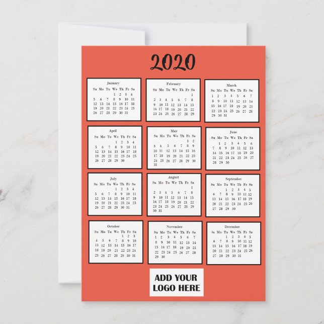 Business Logo Custom Color 2020 Mini Calendar Invitation (Front)