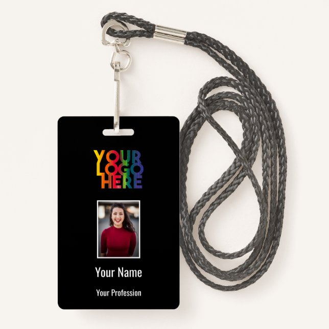 Business Logo Custom Employee Photo Barcode Name Badge (Front with Lanyard)