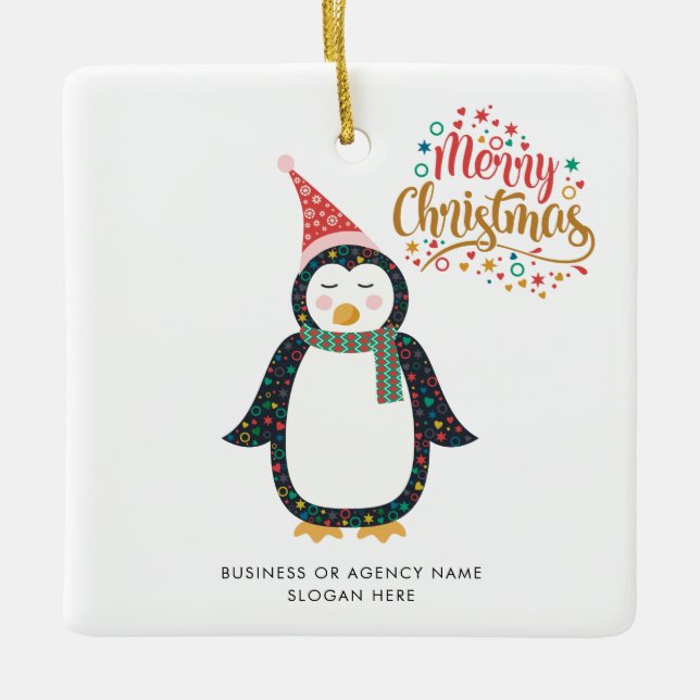 Business Logo Custom Name Christmas Holiday Ceramic Ornament (Front)
