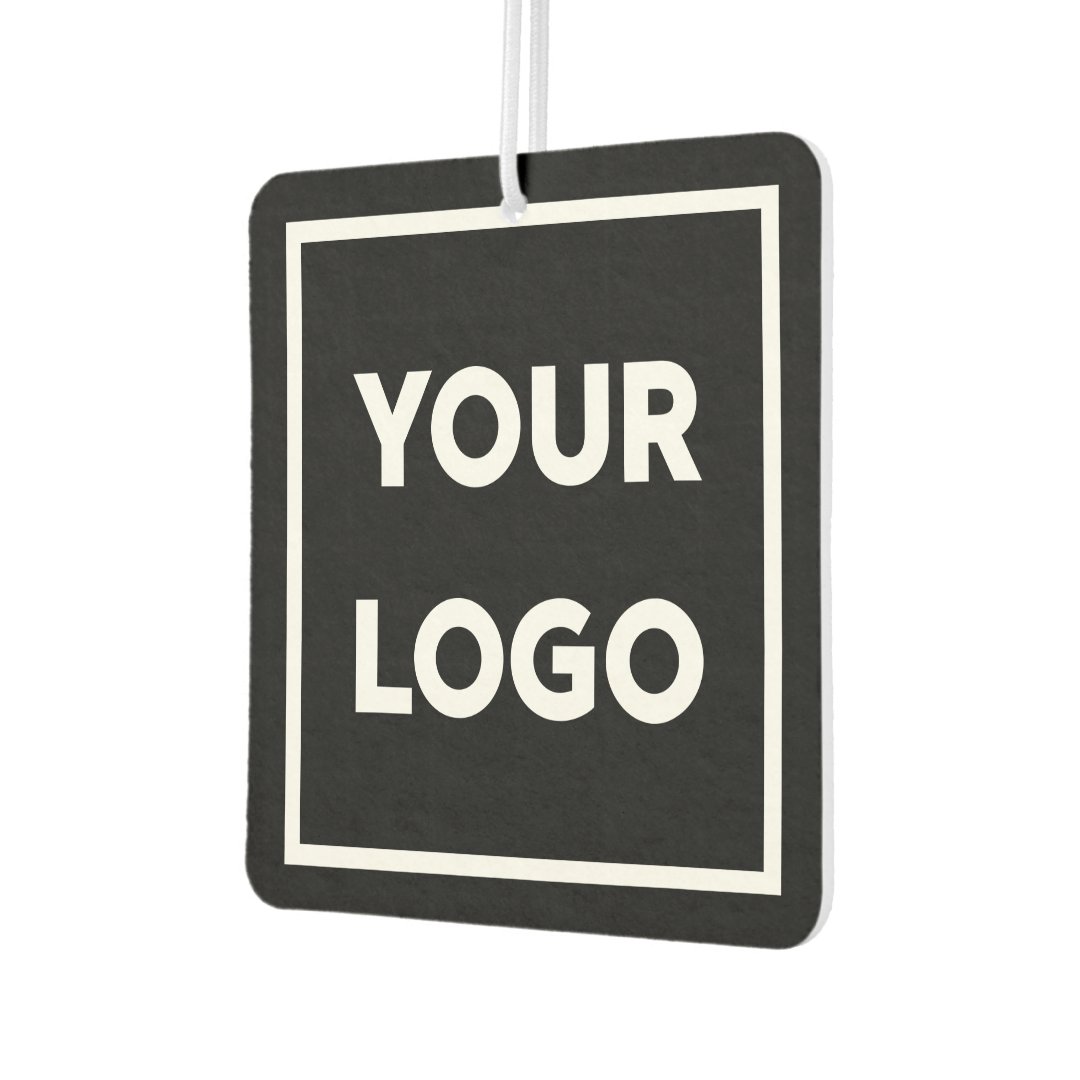 Business Logo Custom QR Code and Text on Black Air Freshener Zazzle