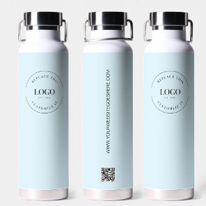 Business logo Custom QR code website blue Water Bottle