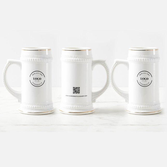 Business logo Custom QR code website professional Beer Stein (Branded beer steins with logo, QR code and website)