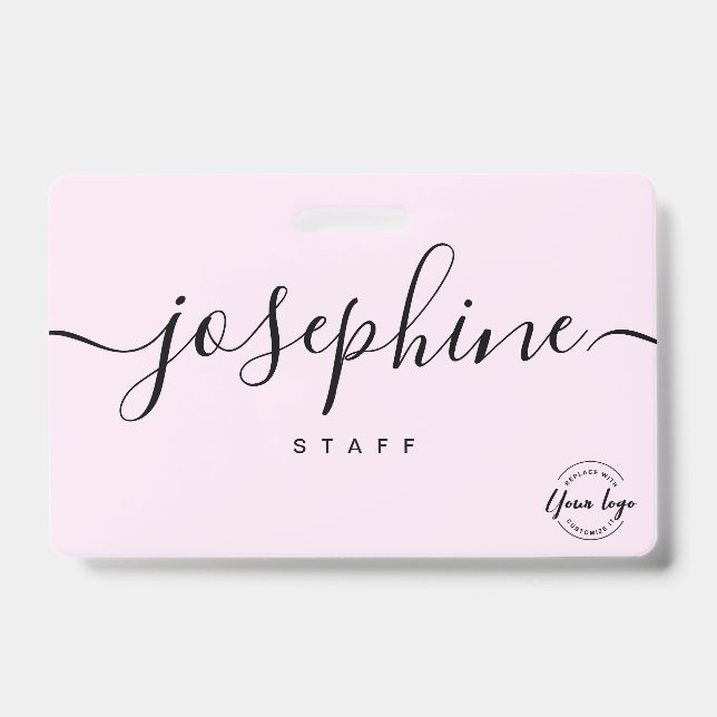 Business logo Custom script name pink staff Badge (Front)