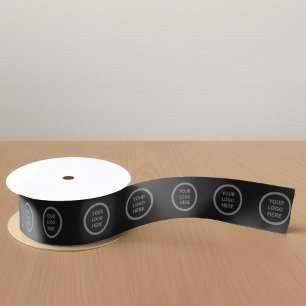Business Logo Custom Template Black Satin Ribbon