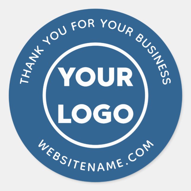 Business Logo Customer Thank You Blue Classic Round Sticker (Front)