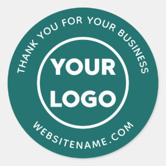 Business Logo Customer Thank You Blue Green Classic Round Sticker