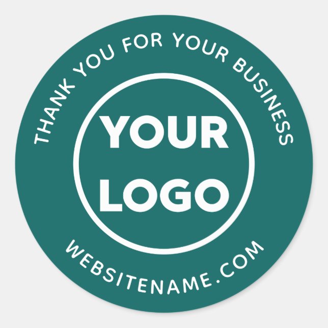 Business Logo Customer Thank You Blue Green Classic Round Sticker (Front)