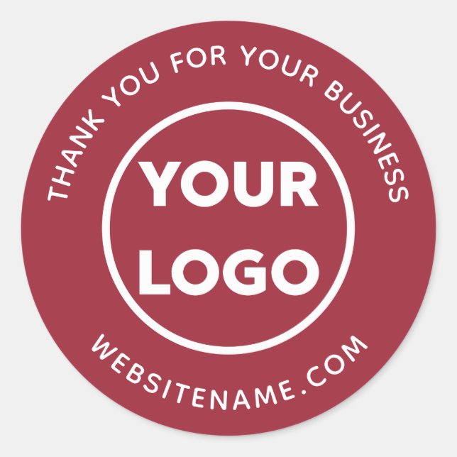 Business Logo Customer Thank You Burgundy Red Classic Round Sticker (Front)