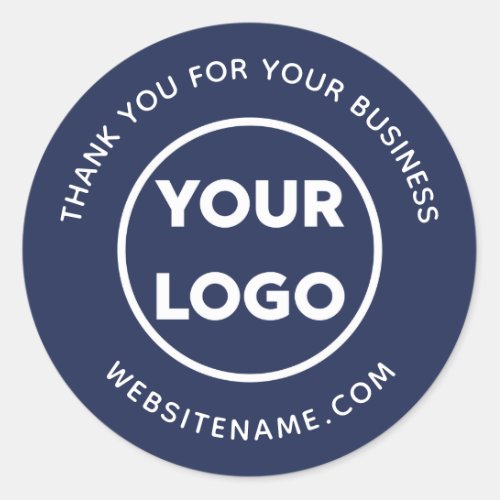 Business Logo Customer Thank You Navy Blue Classic Round Sticker