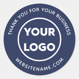 Business Logo Customer Thank You Navy Blue Classic Round Sticker