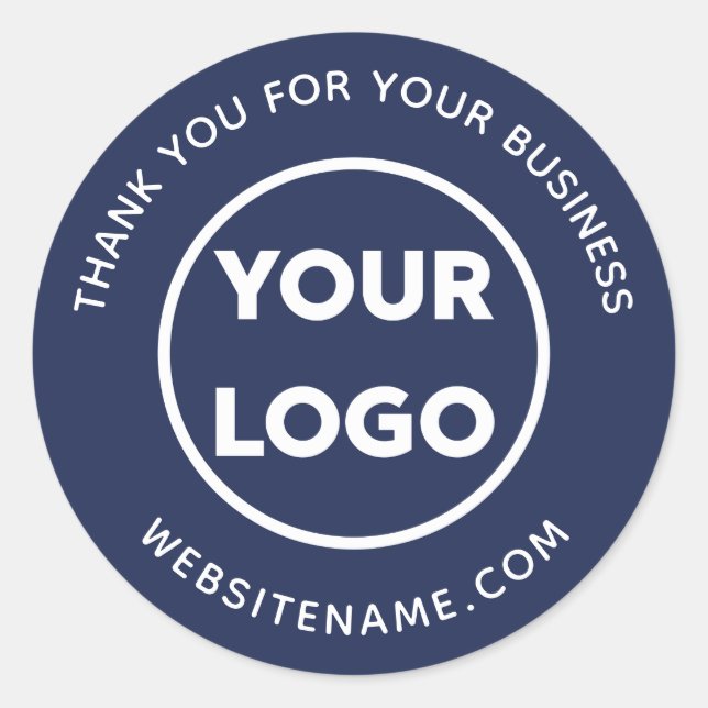 Business Logo Customer Thank You Navy Blue Classic Round Sticker (Front)