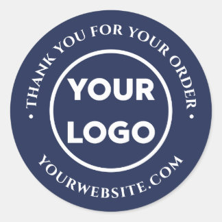 Business Logo Customer Thank You on Navy Blue Classic Round Sticker