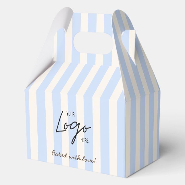 Business Logo Cute Blue Stripes Cookie Favor Boxes (Back)
