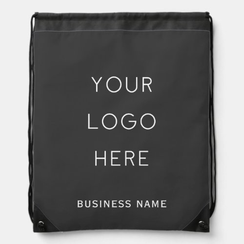 Business Logo Dark Gray Promotional Drawstring Bag