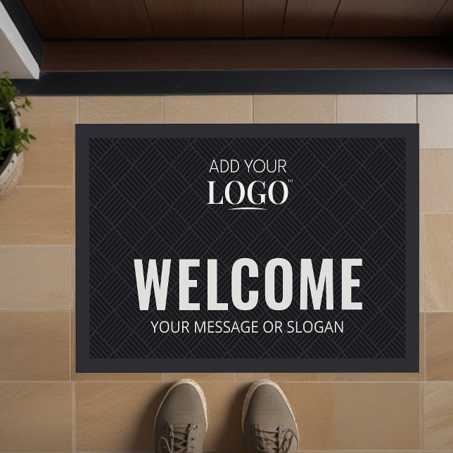 Business Logo Diamond Pattern Black Welcome Doormat (Creator Uploaded)