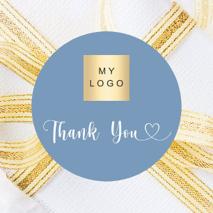 Business logo dusty blue thank you classic round sticker
