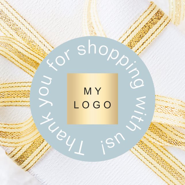 Business logo dusty blue thank you classic round sticker (Creator Uploaded)