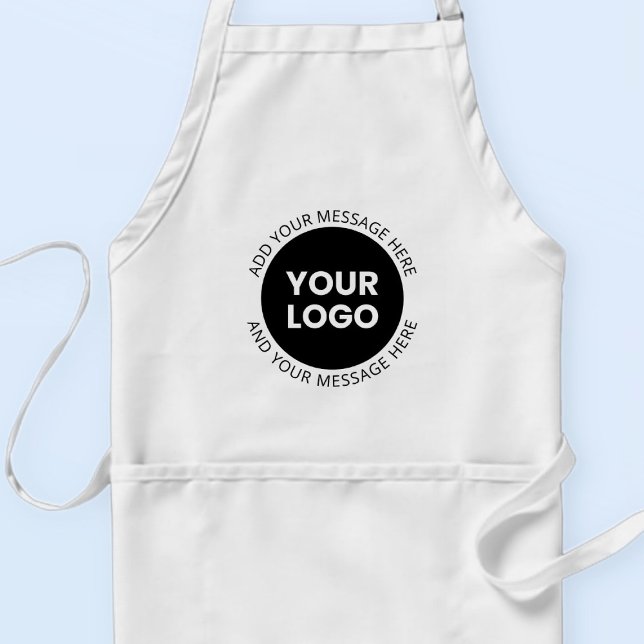 Business Logo & Editable Text  White & Black Adult Apron (Creator Uploaded)