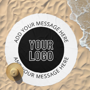 Business Logo & Editable Text White & Black Beach Towel