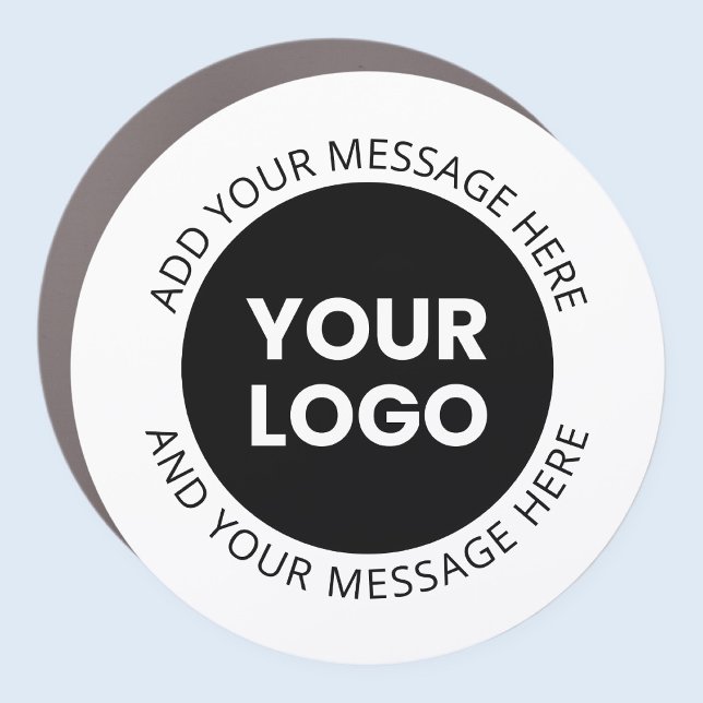 Business Logo & Editable Text  White & Black Car Magnet (Creator Uploaded)