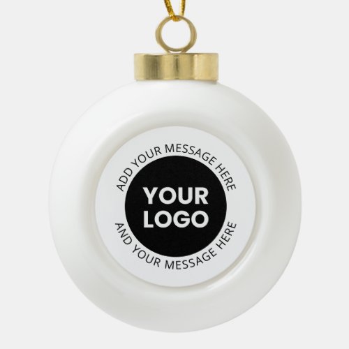 Business Logo  Editable Text  White  Black Ceramic Ball Christmas Ornament